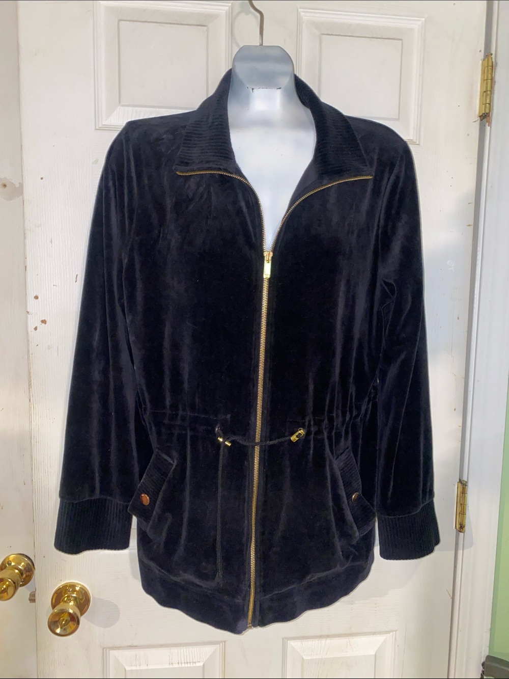 Jones New York Black Velvet Zip-Front Bomber Jacket (527)
